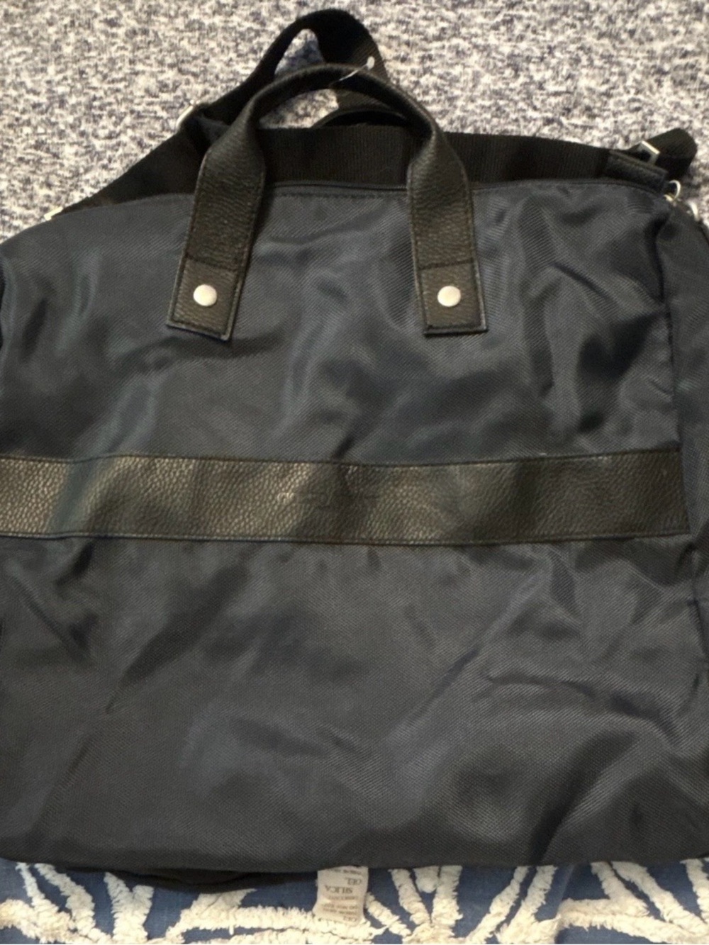 Giorgio Armani Black Nylon Duffel Bag with Leather Trim